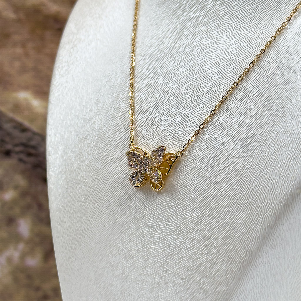 Gold Renk Kelebek Gümüş Kolye