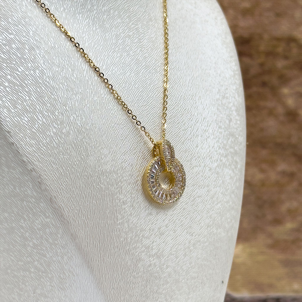 Baget Taşlı Halka Gümüş Kolye - Sarı