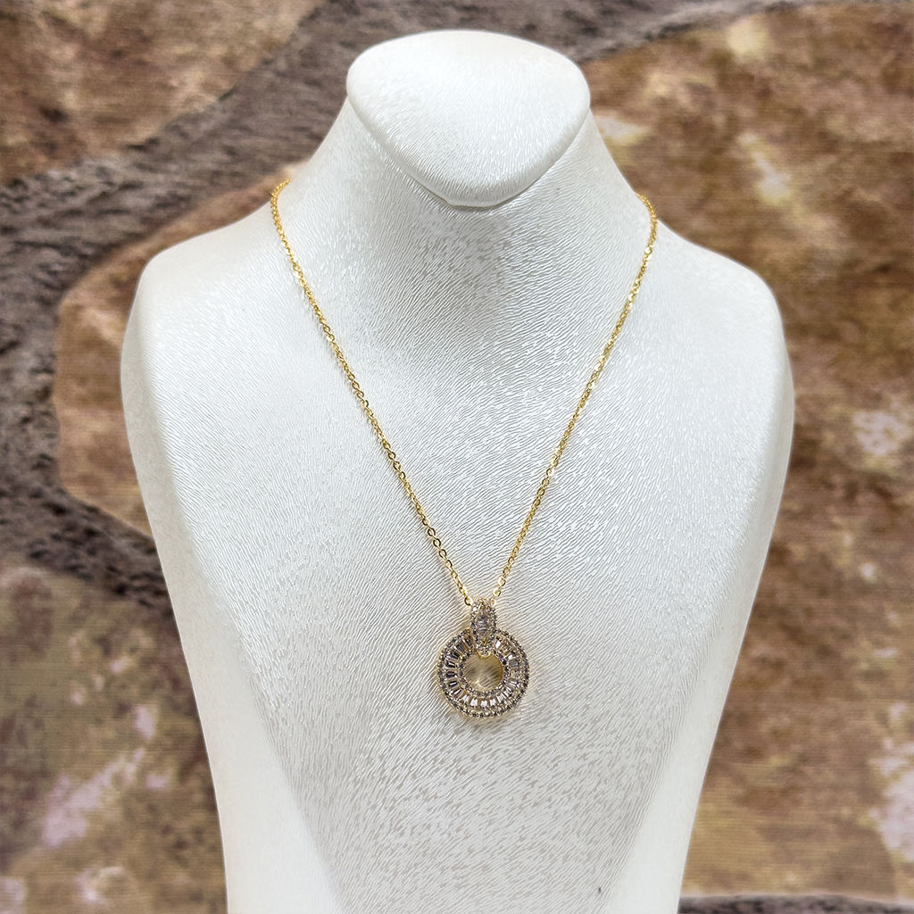 Baget Taşlı Halka Gümüş Kolye - Sarı