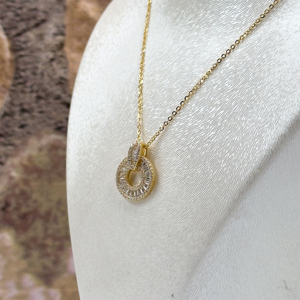 Baget Taşlı Halka Gümüş Kolye - Sarı