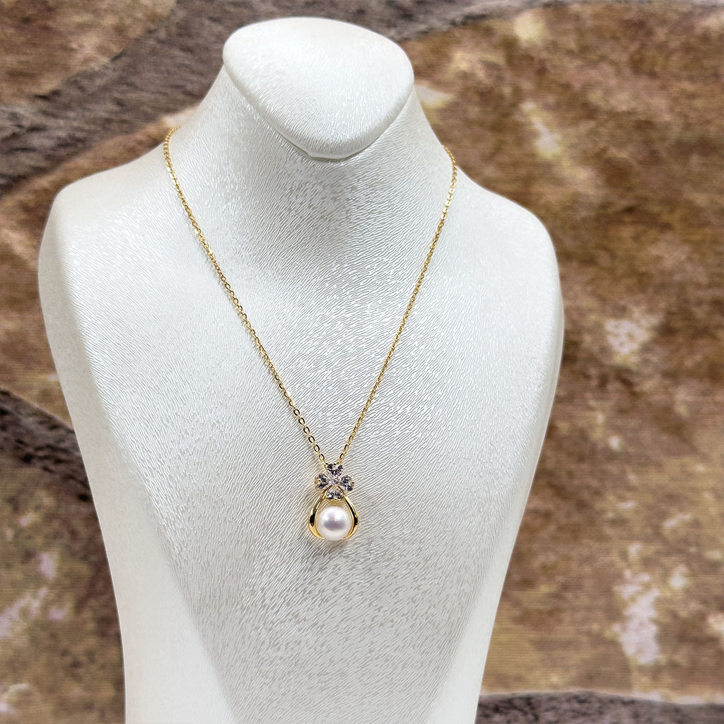 İncili Özel Tasarım Gold Renk Gümüş Kolye