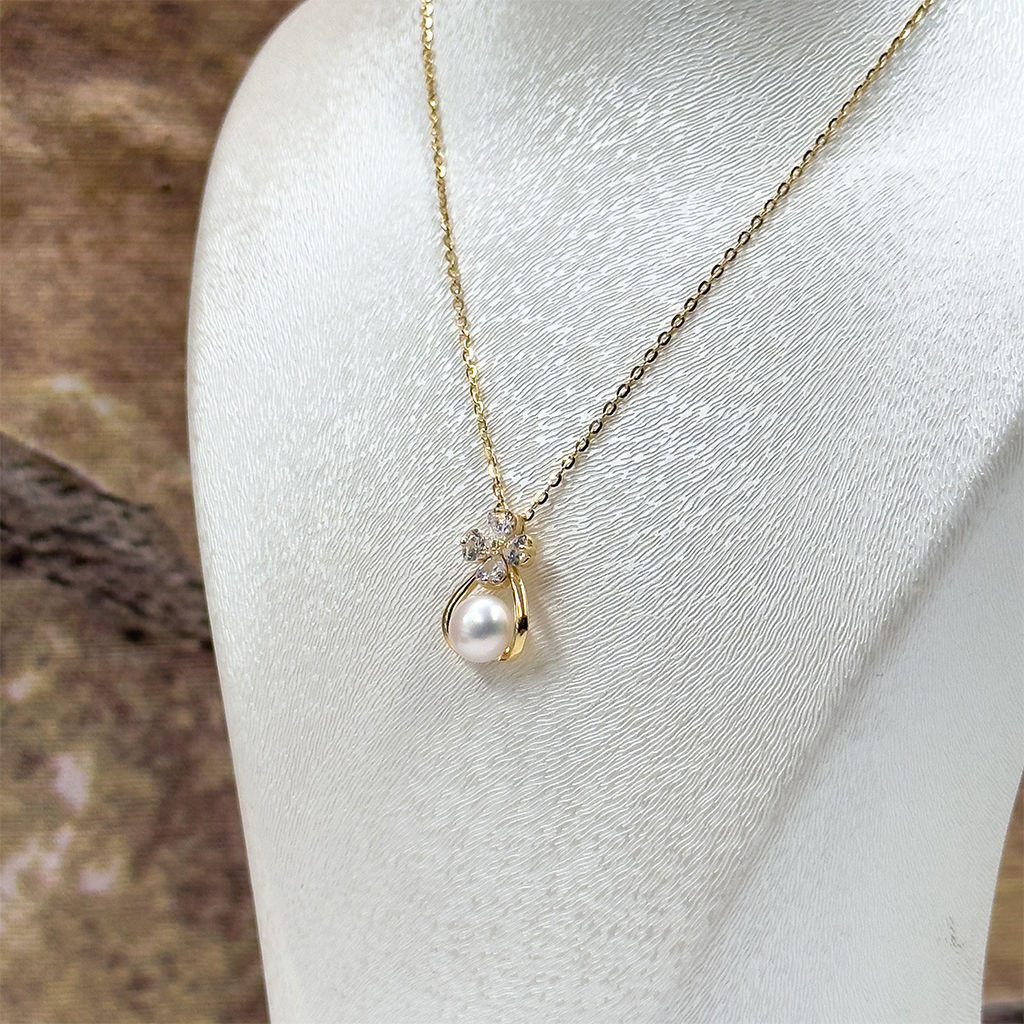 İncili Özel Tasarım Gold Renk Gümüş Kolye