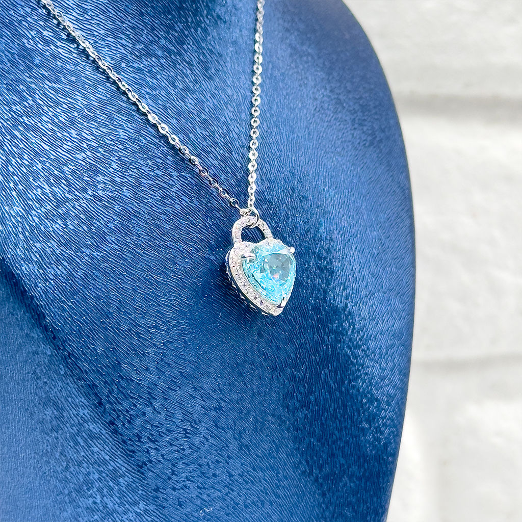 Aquamarin Kalp Gümüş Kolye