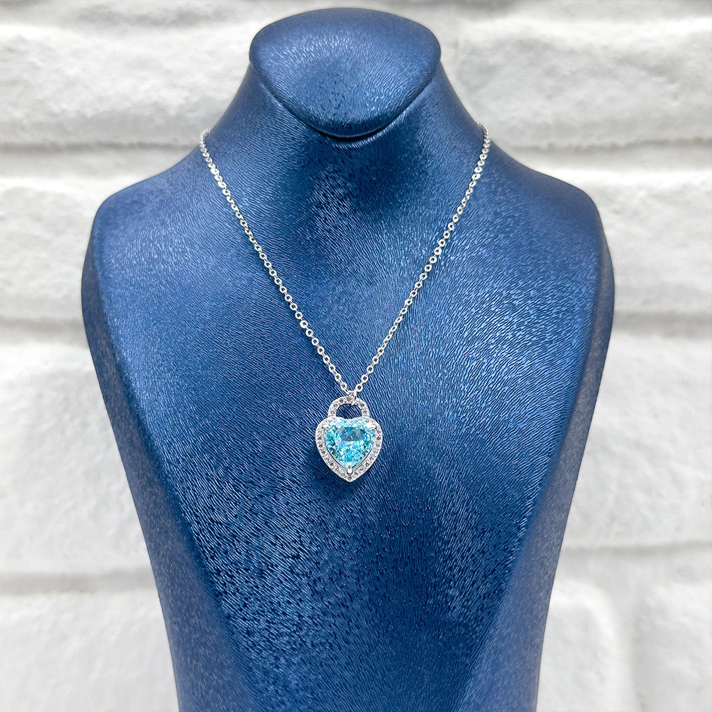 Aquamarin Kalp Gümüş Kolye
