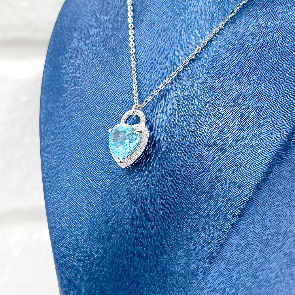 Aquamarin Kalp Gümüş Kolye