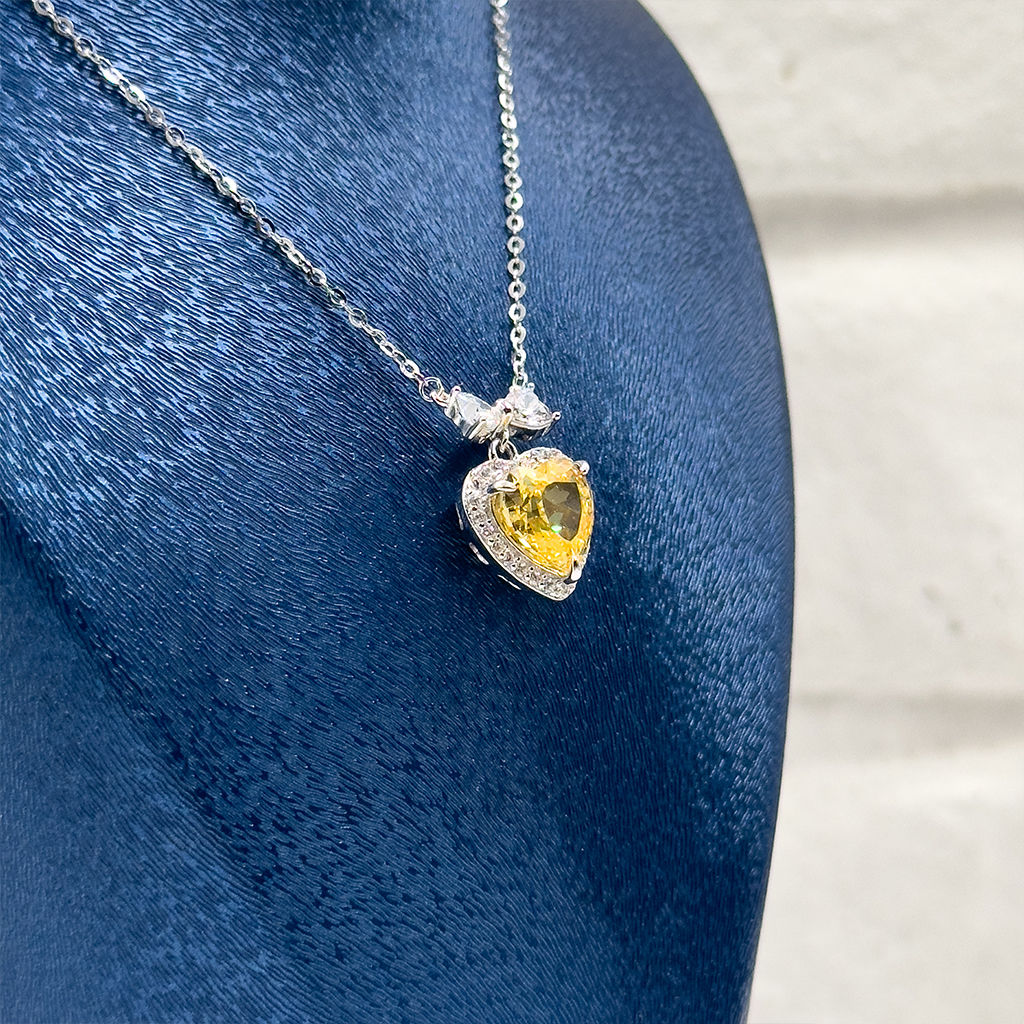 Sitrin Taşlı Kalp Gümüş Kolye