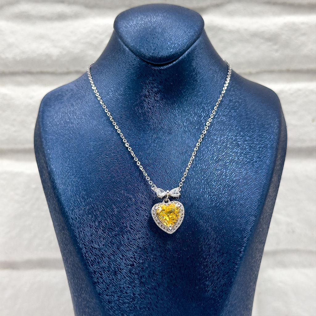 Sitrin Taşlı Kalp Gümüş Kolye