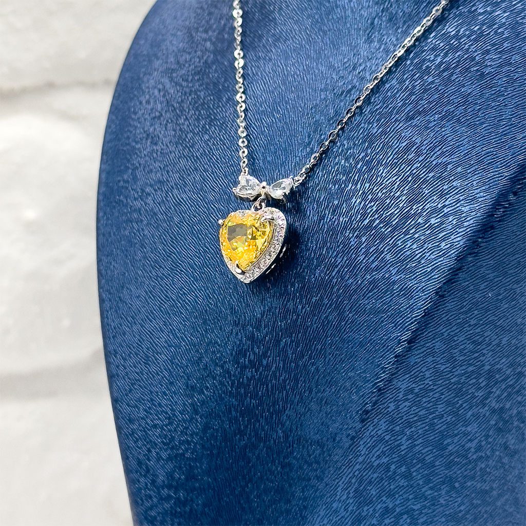 Sitrin Taşlı Kalp Gümüş Kolye