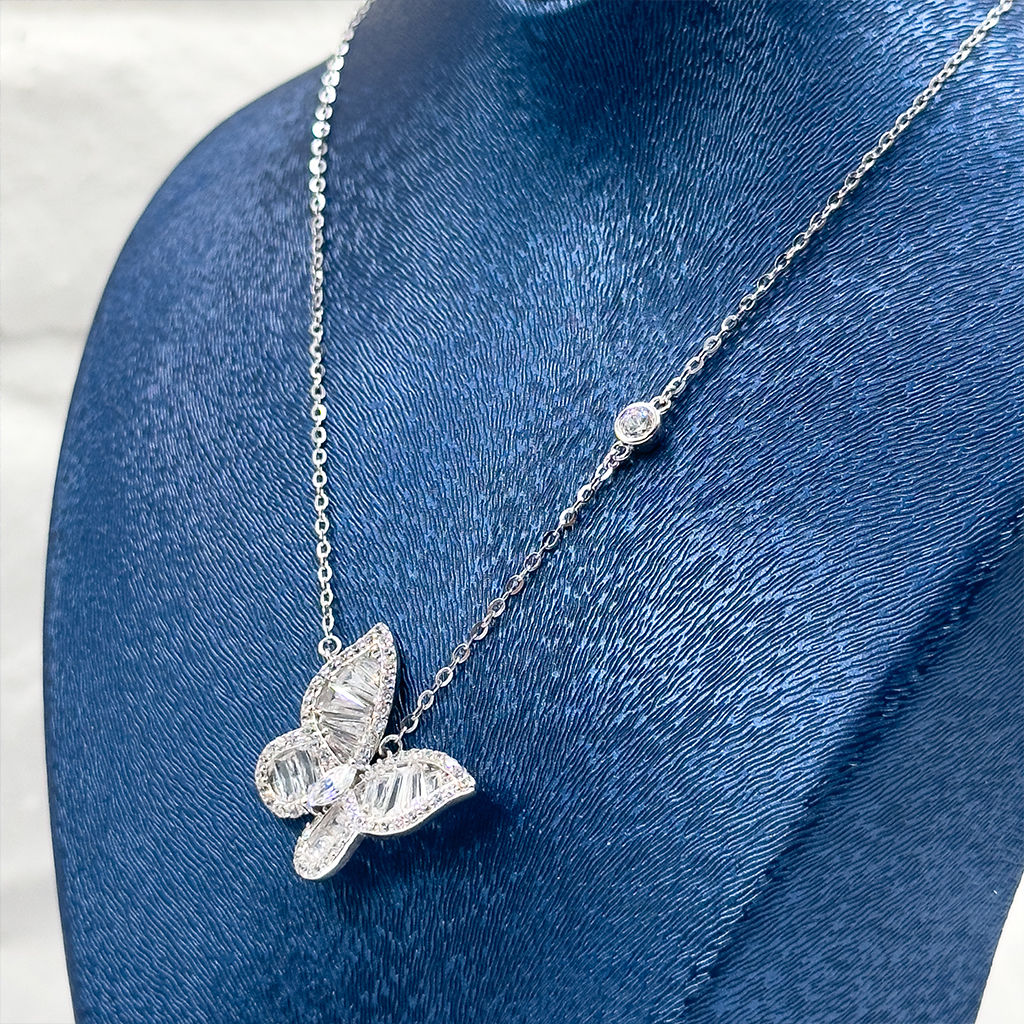 Baget Taşlı Kelebek Gümüş Kolye