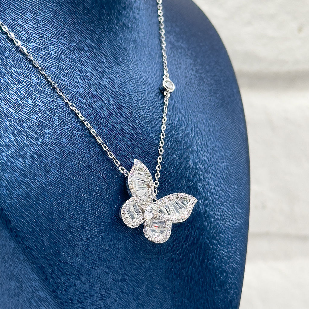 Baget Taşlı Kelebek Gümüş Kolye