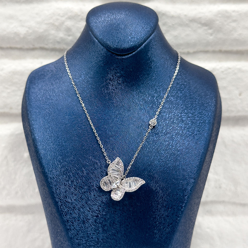 Baget Taşlı Kelebek Gümüş Kolye
