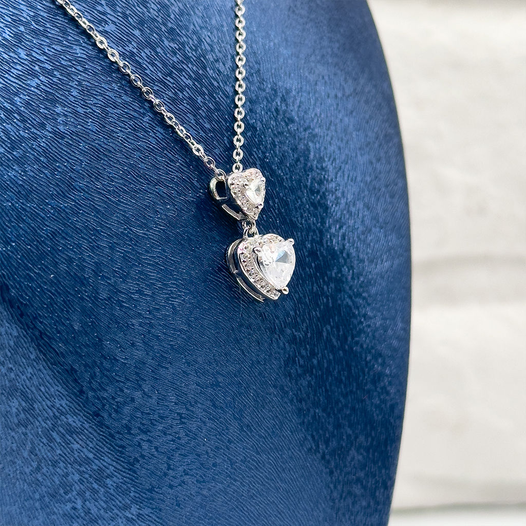 İkili Kalp Tasarım Gümüş Kolye