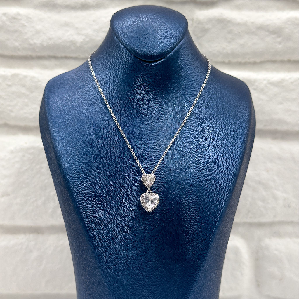 İkili Kalp Tasarım Gümüş Kolye