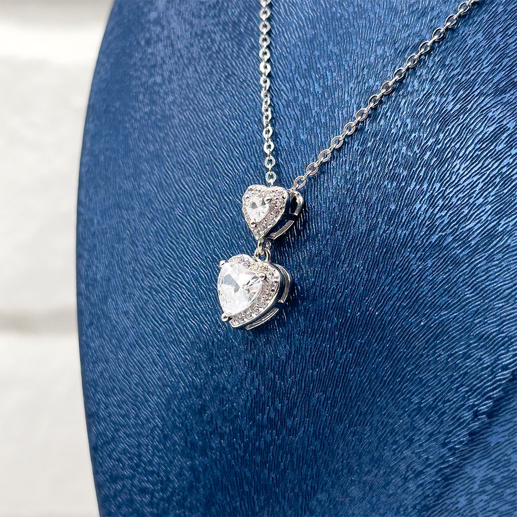 İkili Kalp Tasarım Gümüş Kolye