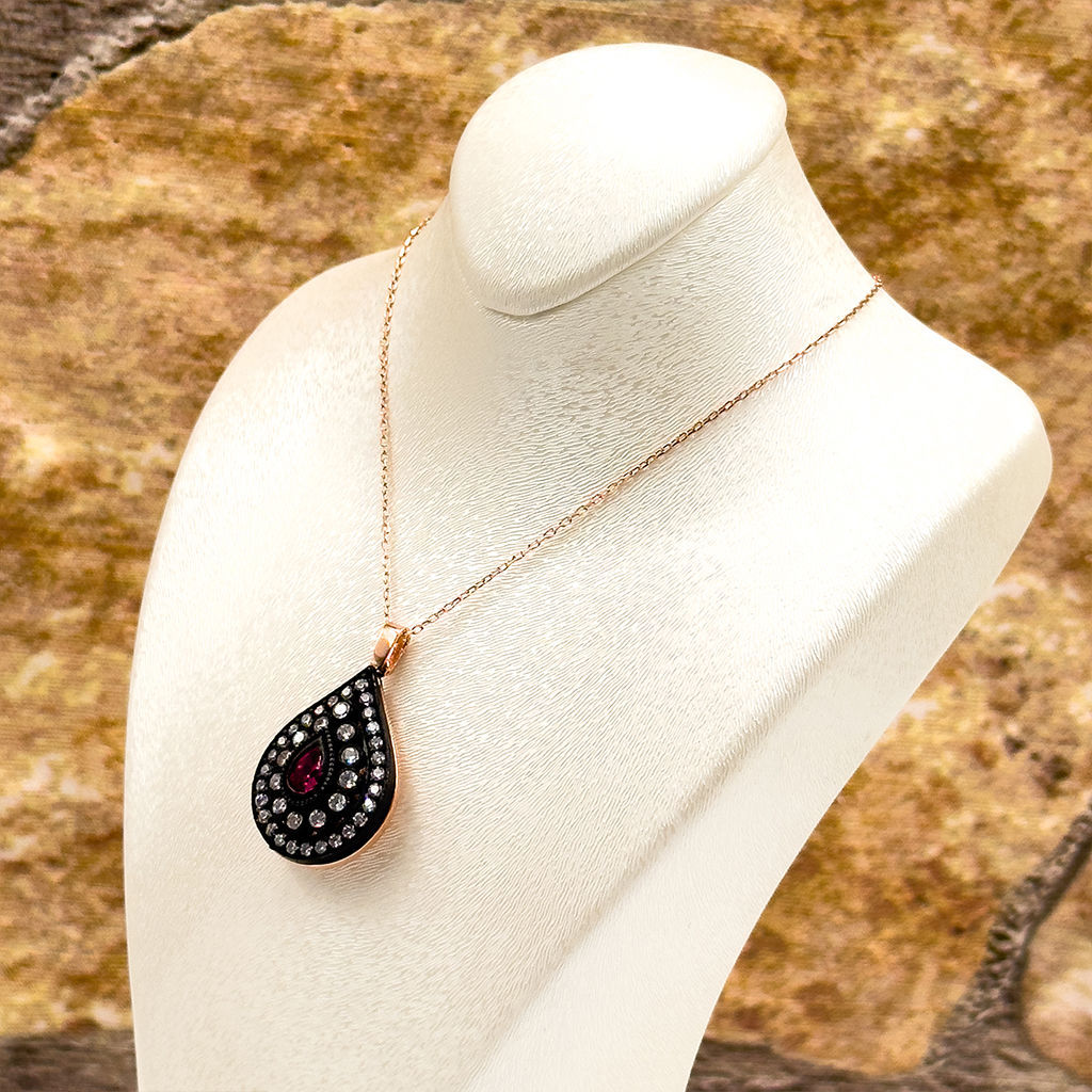 Rose Renk Elmas Montür Yakut Gümüş Kolye