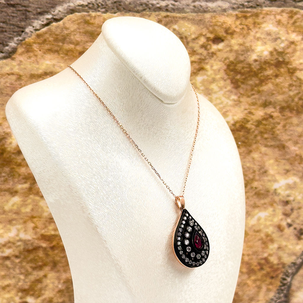 Rose Renk Elmas Montür Yakut Gümüş Kolye