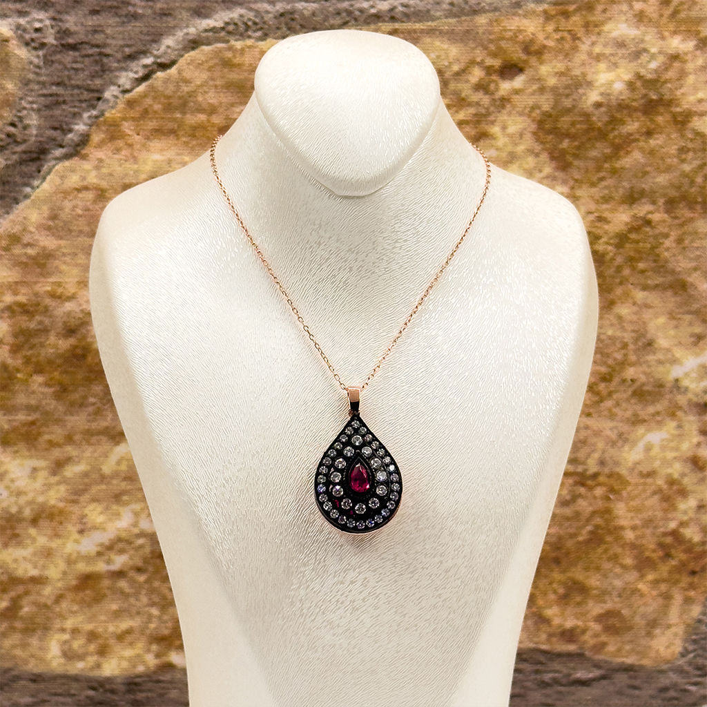 Rose Renk Elmas Montür Yakut Gümüş Kolye