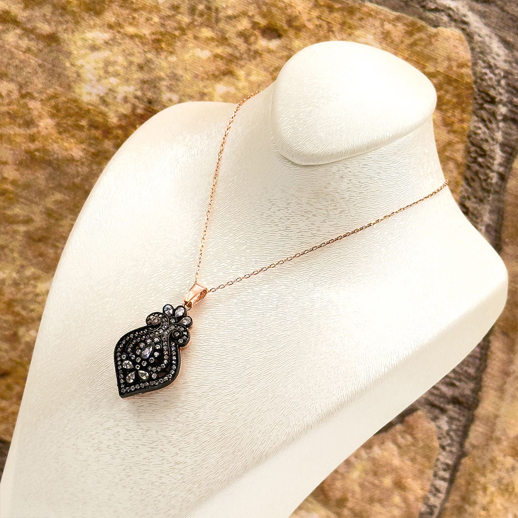 Rose Renk Elmas Montür Özel Tasarım Gümüş Kolye