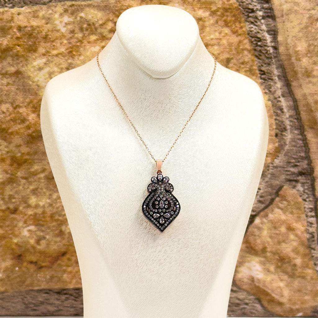 Rose Renk Elmas Montür Özel Tasarım Gümüş Kolye