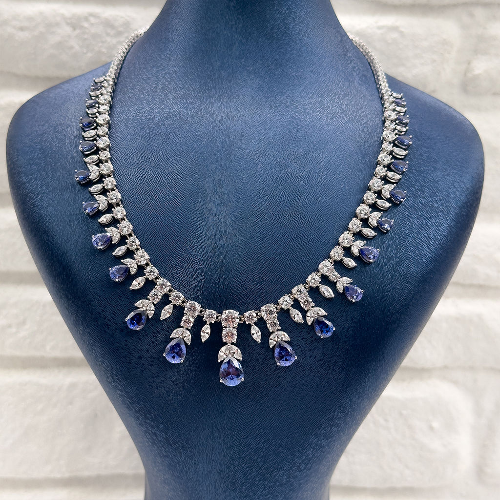 Pırlanta Montür Tanzanit Taşlı Gümüş Gerdanlık