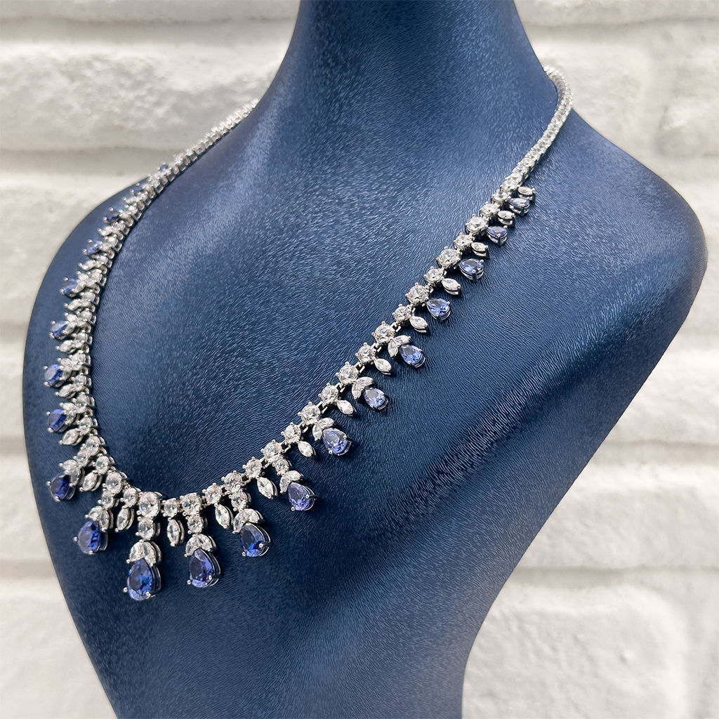 Pırlanta Montür Tanzanit Taşlı Gümüş Gerdanlık