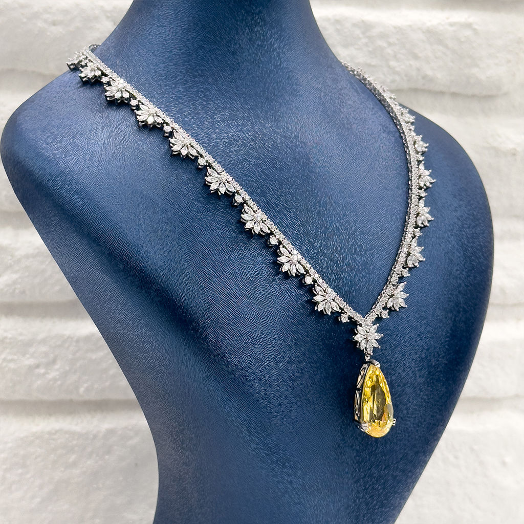 Pırlanta Montür Damla Sitrin Taşlı Gümüş Gerdanlık