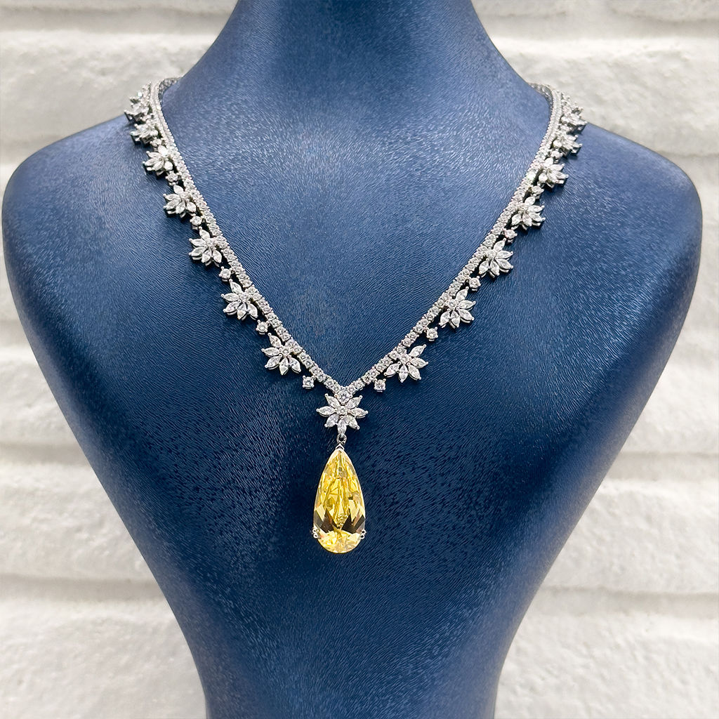 Pırlanta Montür Damla Sitrin Taşlı Gümüş Gerdanlık
