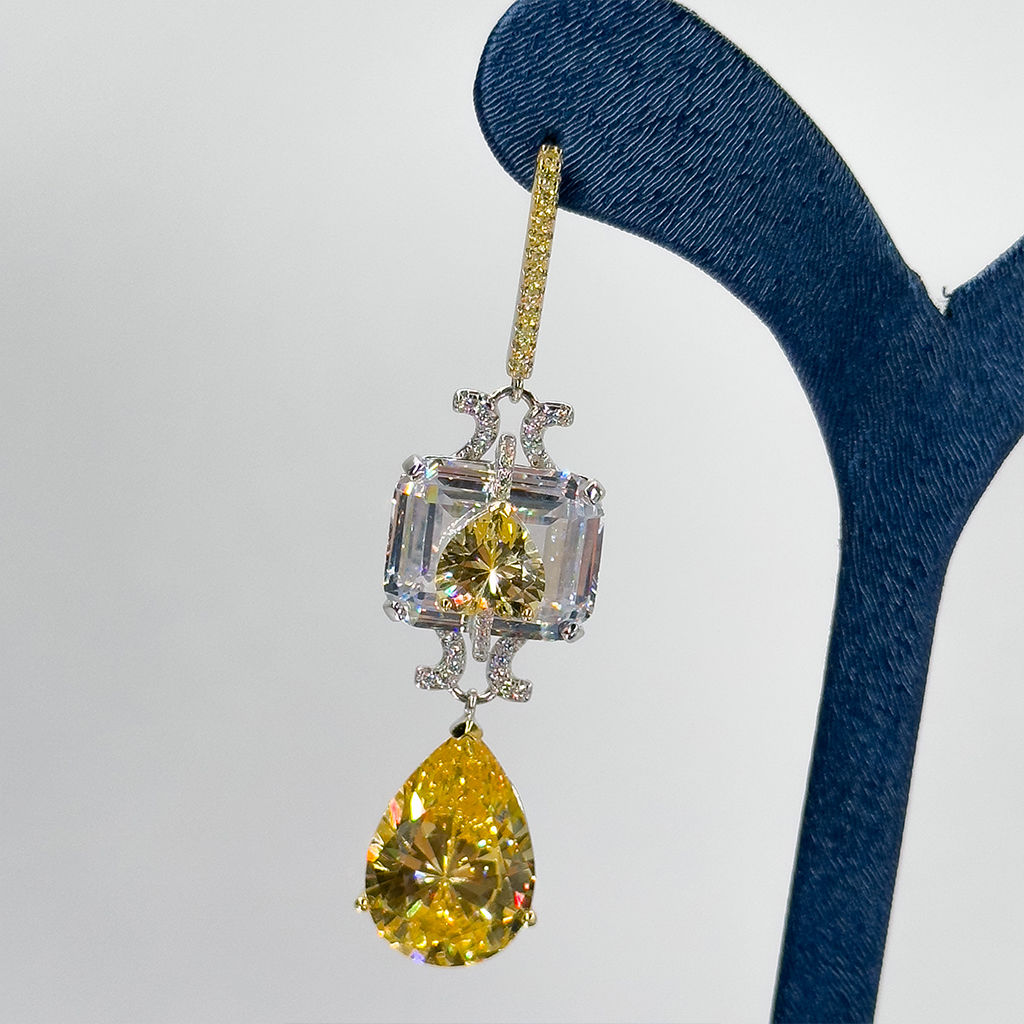 Sitrin Taşlı Özel Tasarım Gümüş Küpe