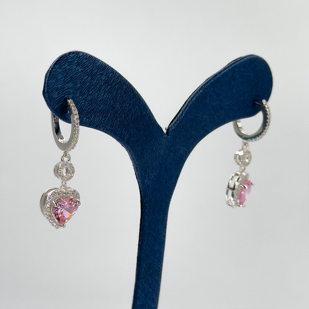 Pembe Kuvars Sallamalı Gümüş Küpe