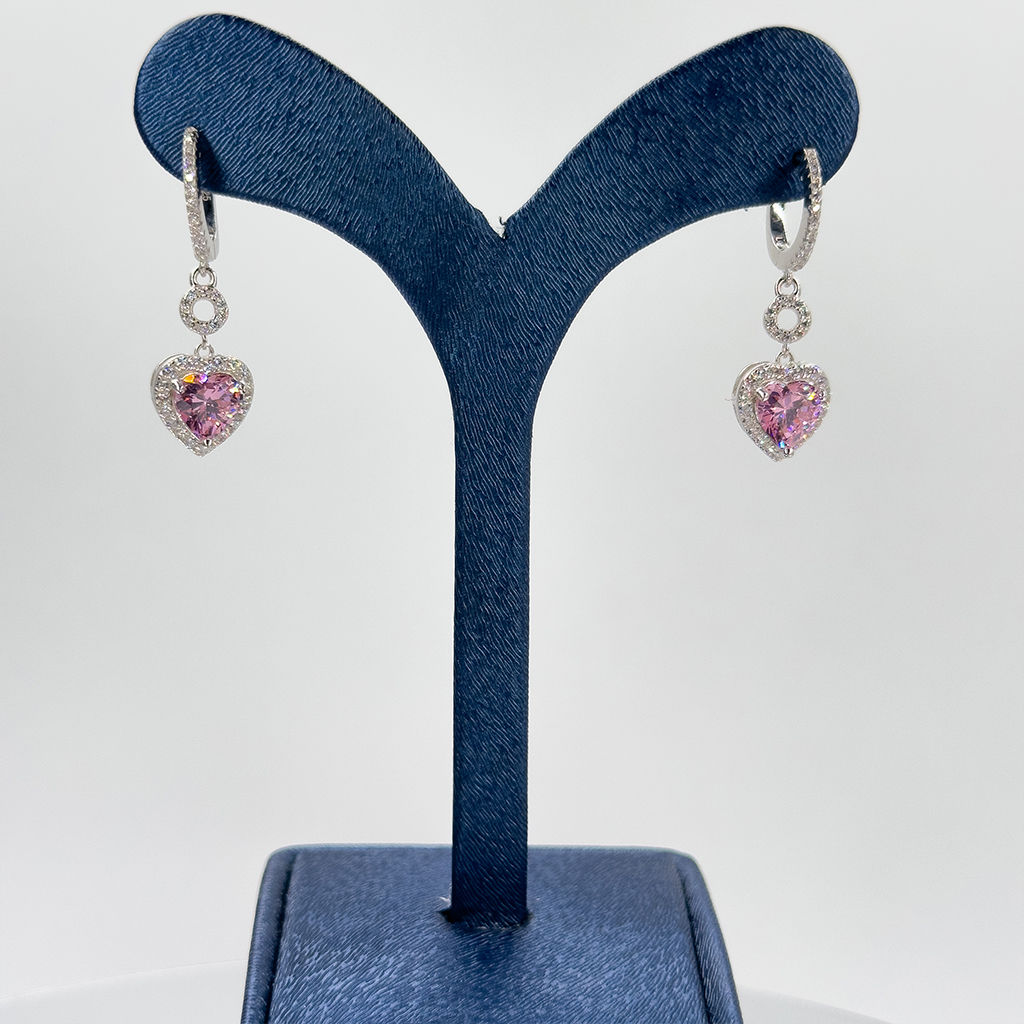 Pembe Kuvars Sallamalı Gümüş Küpe