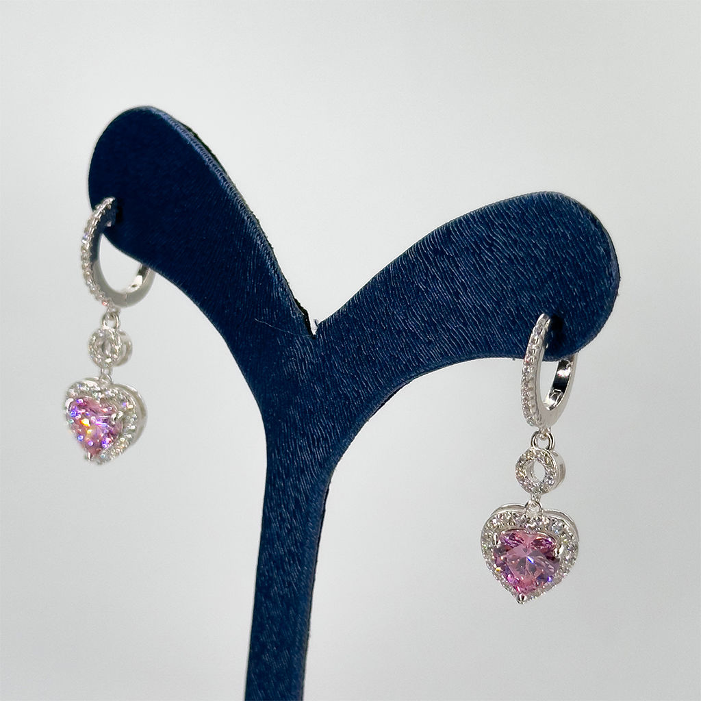 Pembe Kuvars Sallamalı Gümüş Küpe