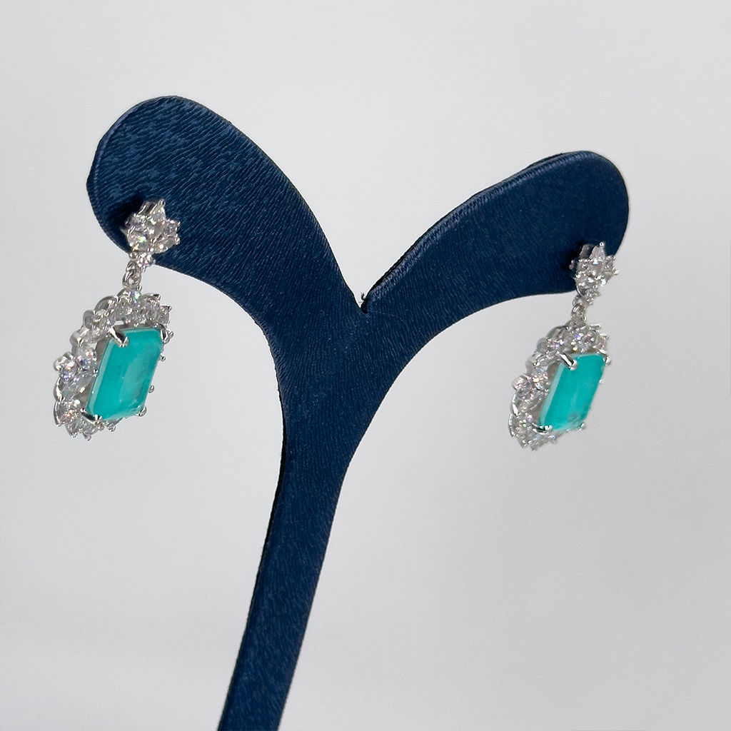 Pırlanta Montür Mavi Paraiba Taşlı Gümüş Küpe