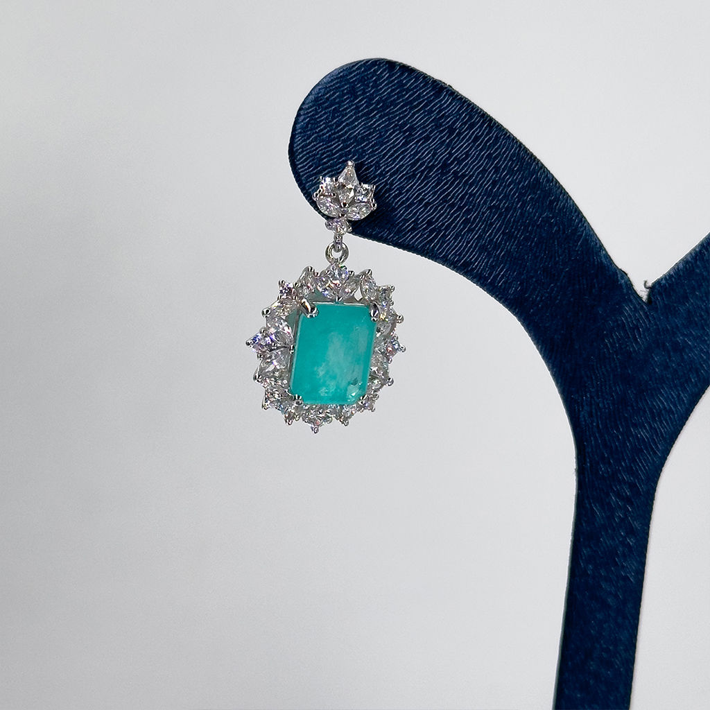 Pırlanta Montür Mavi Paraiba Taşlı Gümüş Küpe