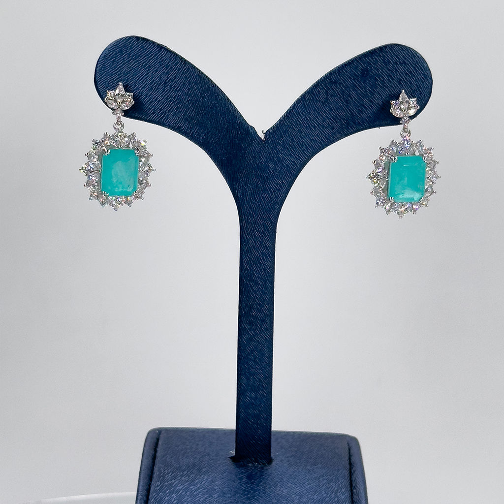 Pırlanta Montür Mavi Paraiba Taşlı Gümüş Küpe