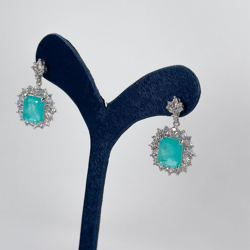 Pırlanta Montür Mavi Paraiba Taşlı Gümüş Küpe