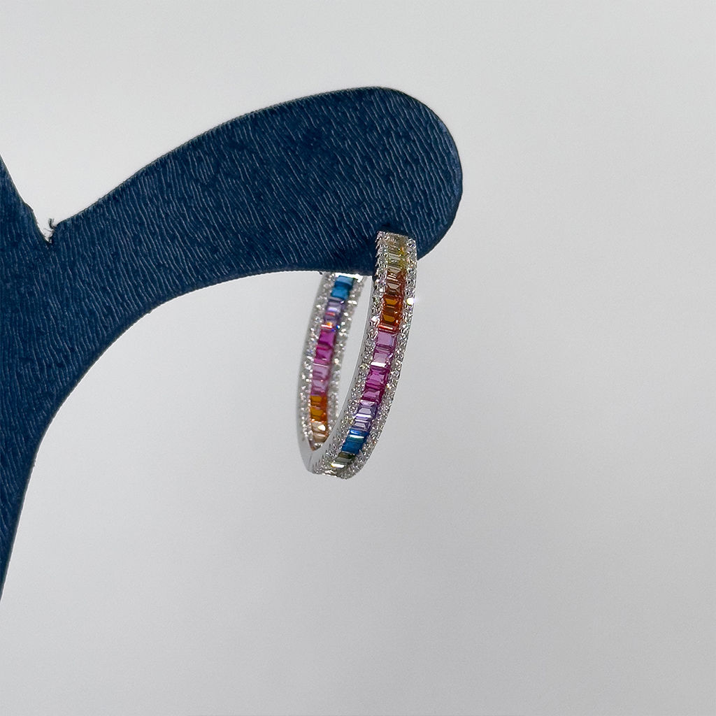 Mix Taşlı Doğaltaş Halka Gümüş Küpe