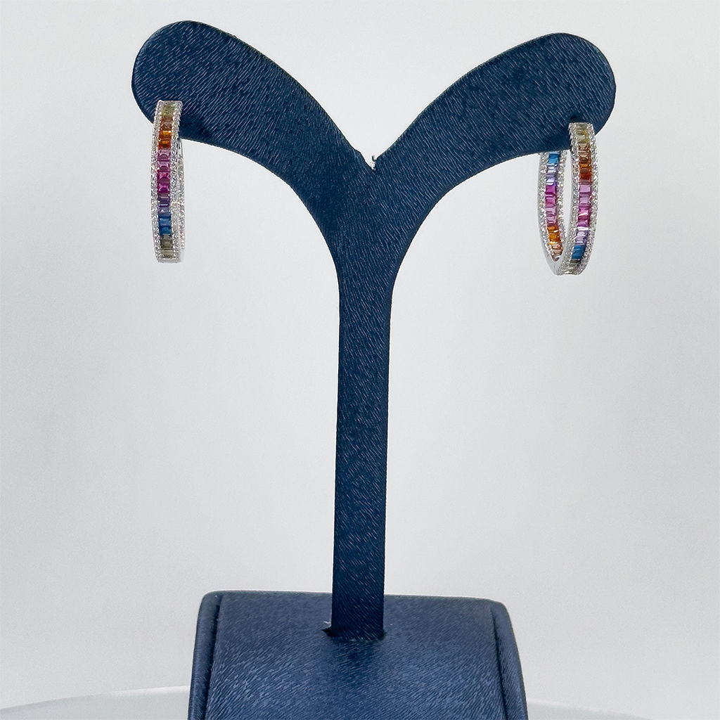 Mix Taşlı Doğaltaş Halka Gümüş Küpe