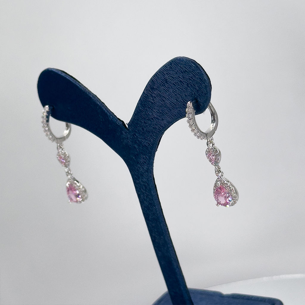 Pembe Kuvars Özel Tasarım Gümüş Küpe