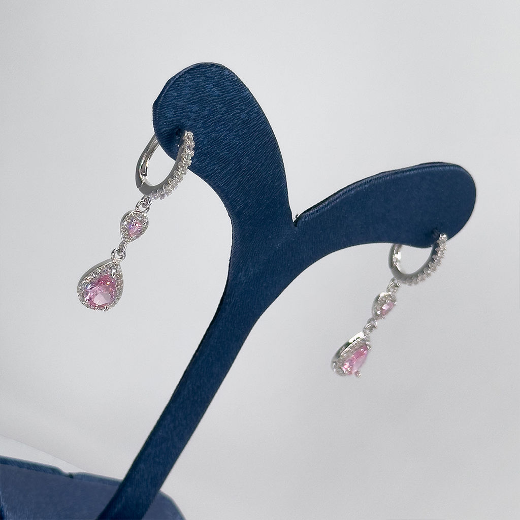 Pembe Kuvars Özel Tasarım Gümüş Küpe