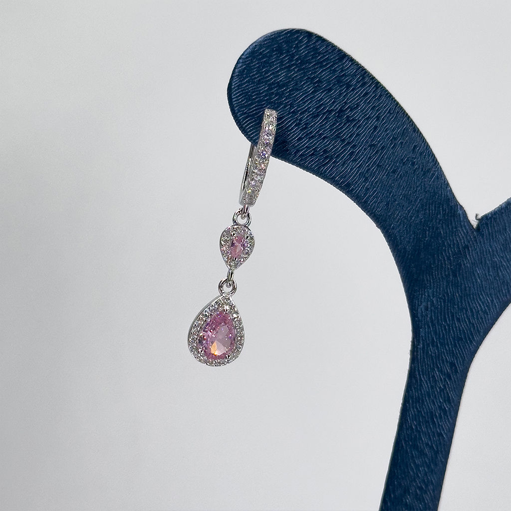 Pembe Kuvars Özel Tasarım Gümüş Küpe