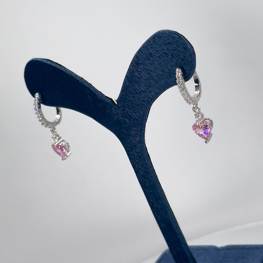 Pembe Kuvars Kalp Gümüş Küpe