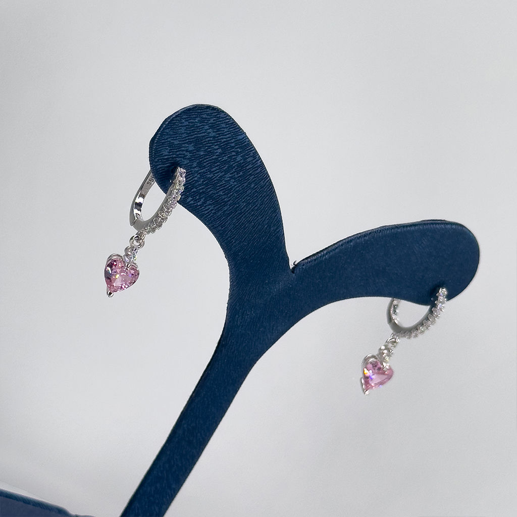 Pembe Kuvars Kalp Gümüş Küpe