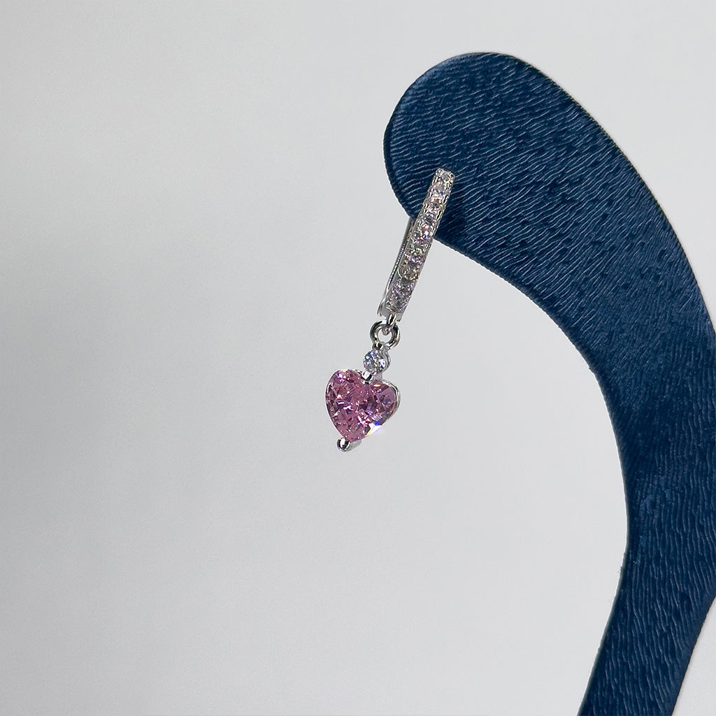 Pembe Kuvars Kalp Gümüş Küpe