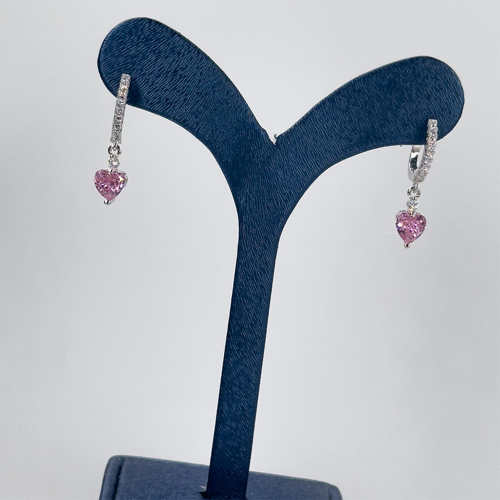 Pembe Kuvars Kalp Gümüş Küpe