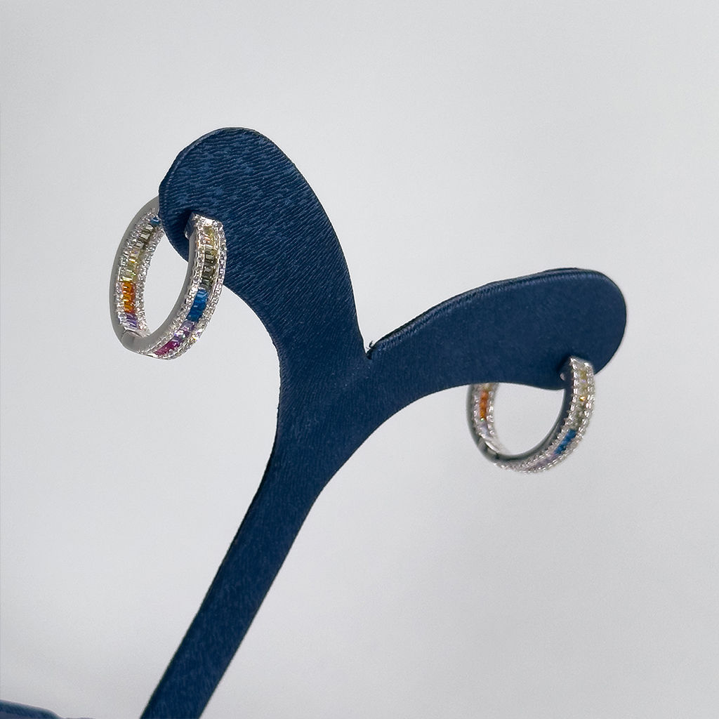 Mix Taşlı Doğaltaş Halka 925 Ayar Gümüş Küpe