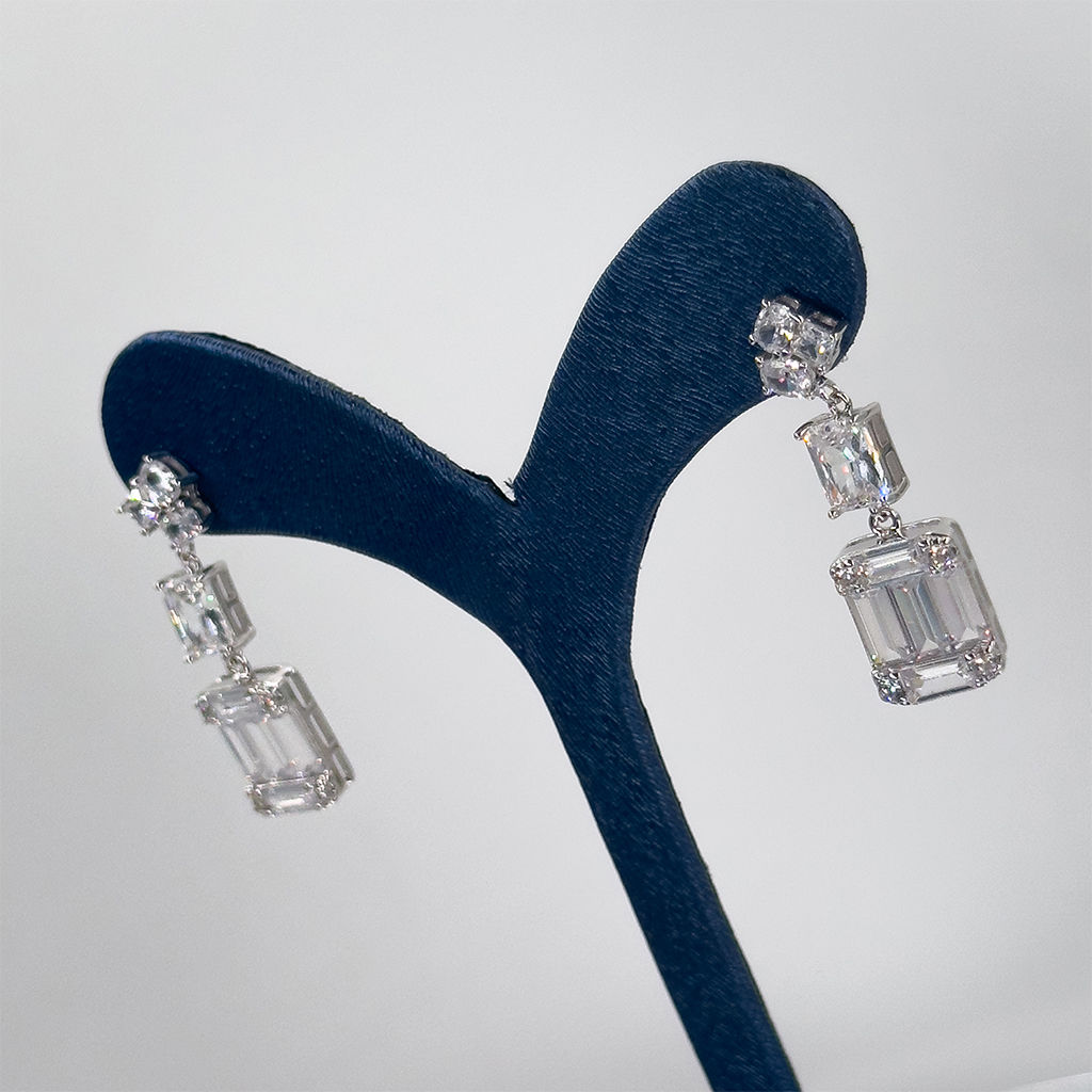 Pırlanta Montür İkili Baget Gümüş Küpe