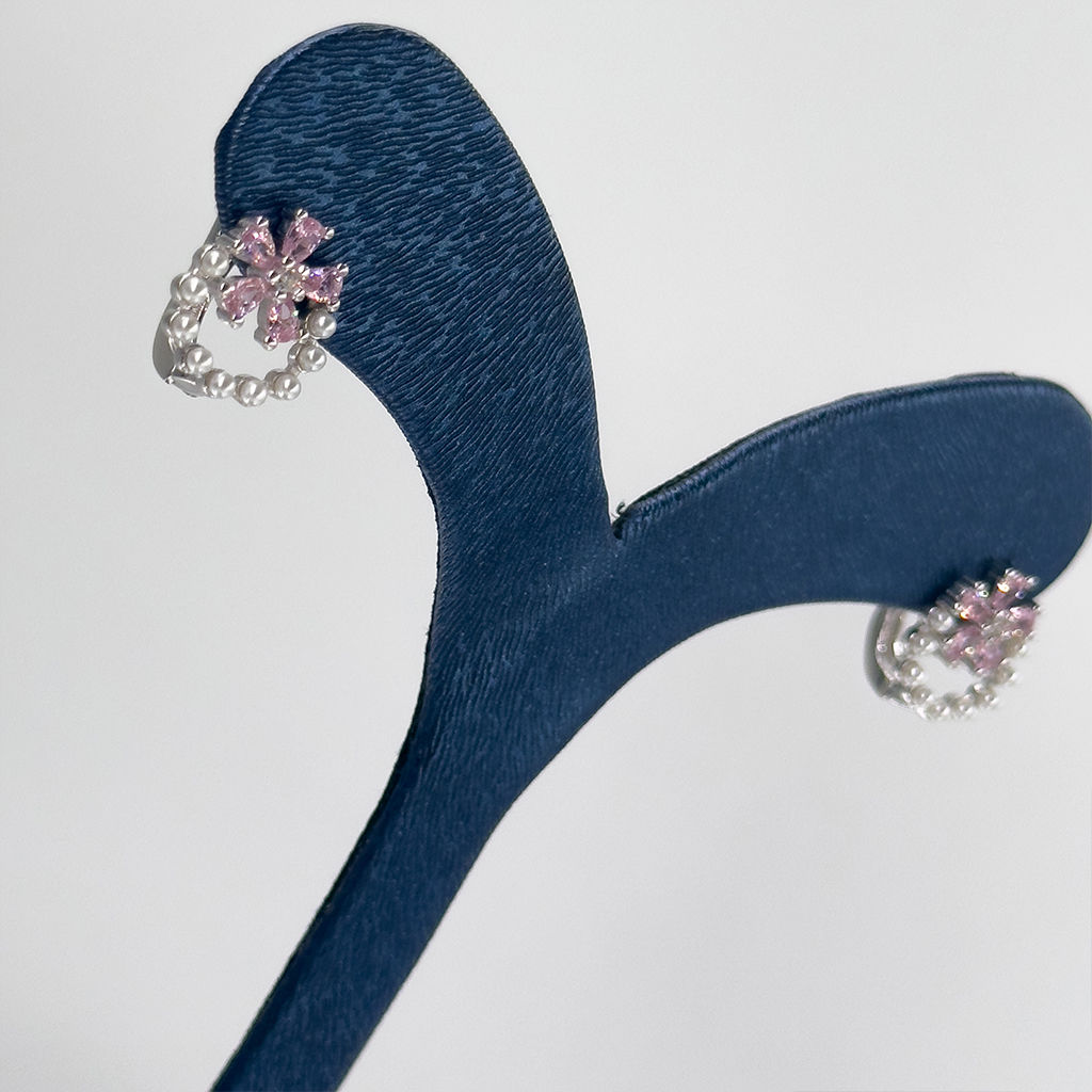 Pembe Kuvars İncili Gümüş Küpe