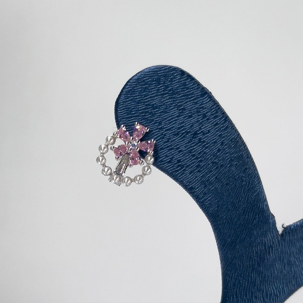 Pembe Kuvars İncili Gümüş Küpe