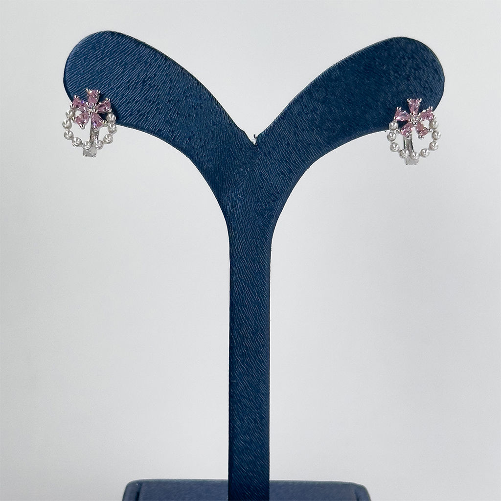 Pembe Kuvars İncili Gümüş Küpe