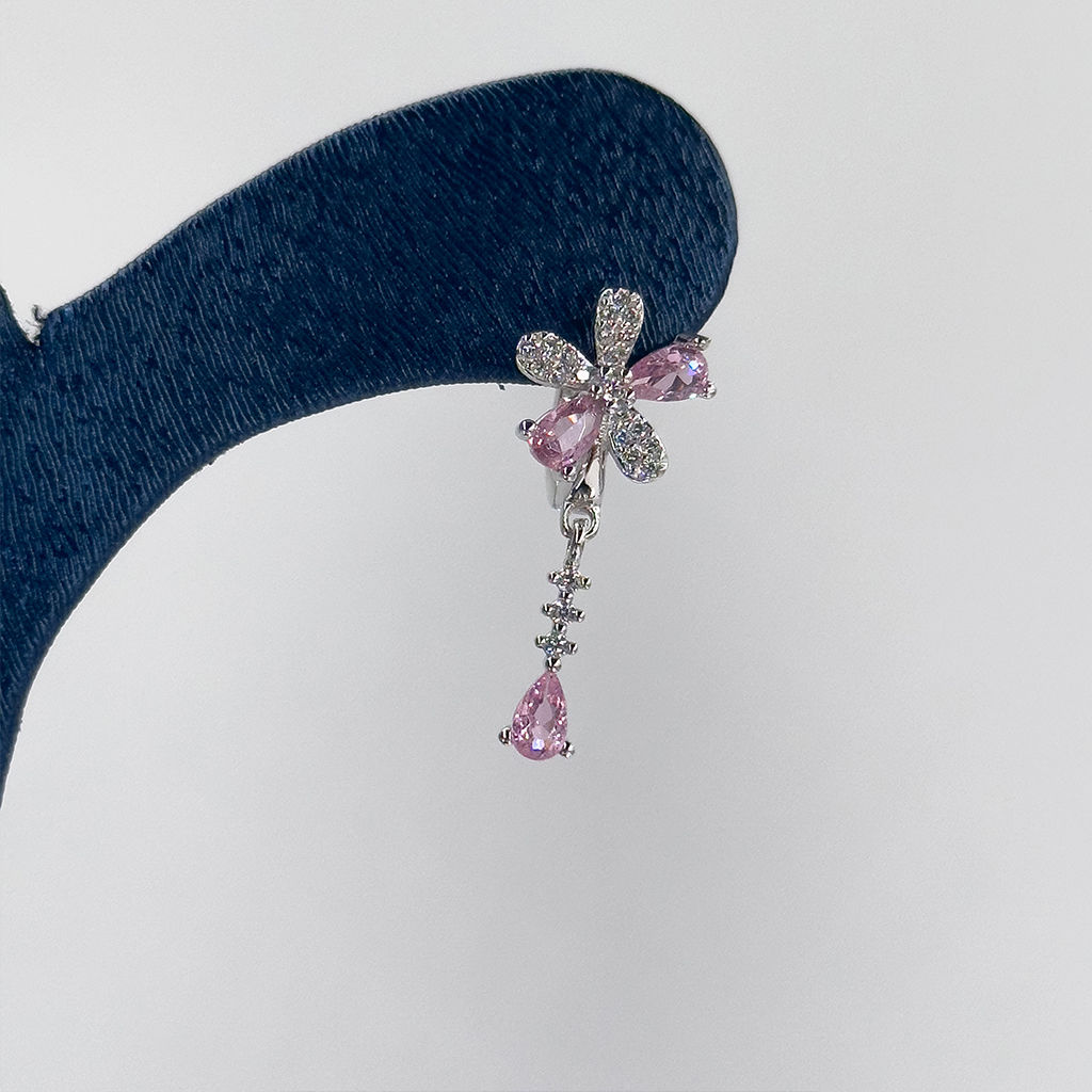 Pembe Kuvars Çiçek & Damla Gümüş Küpe